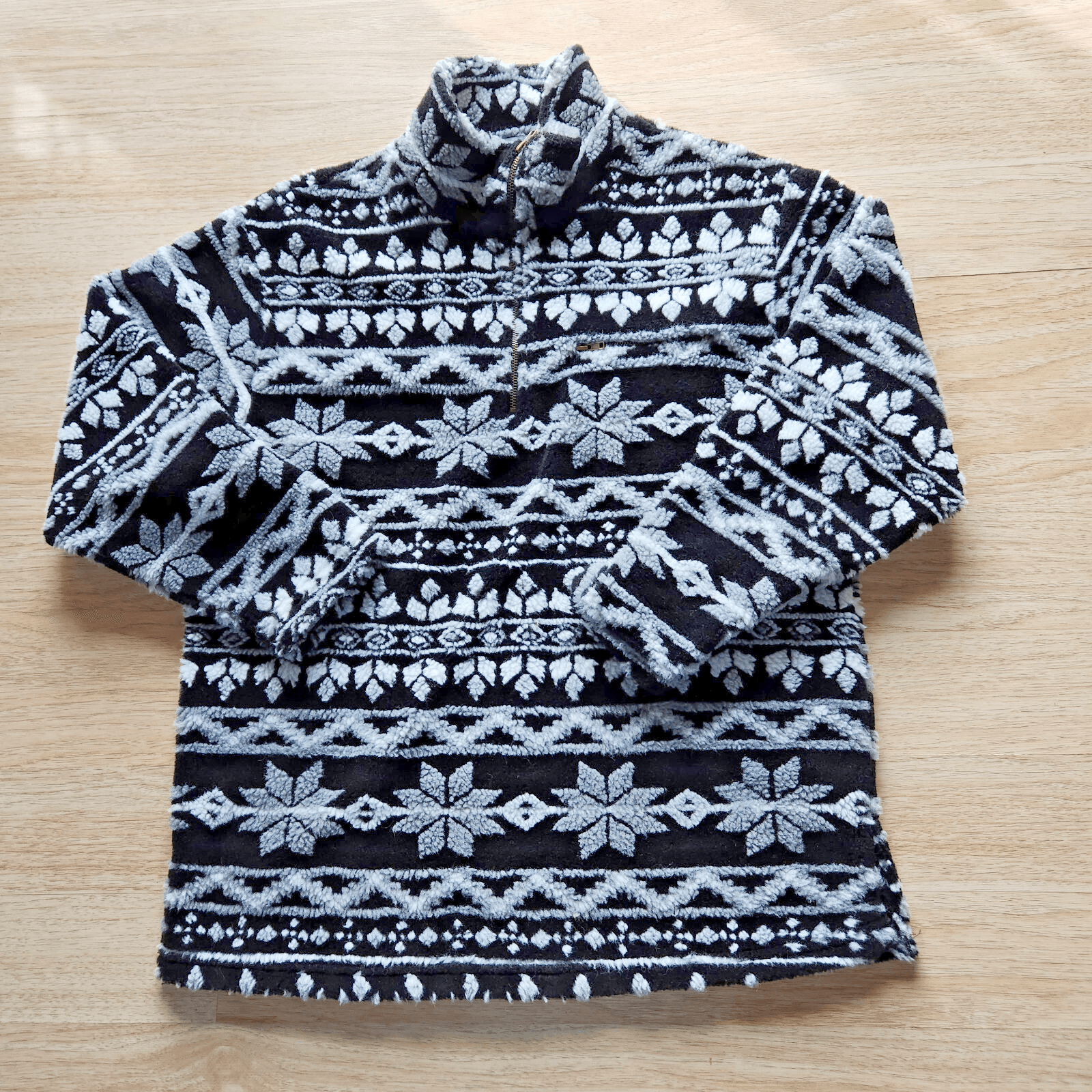 Vintage Lavon Made in USA Fair Isle Snow Fleece Pullover Sweater 1/4 Zip Size L