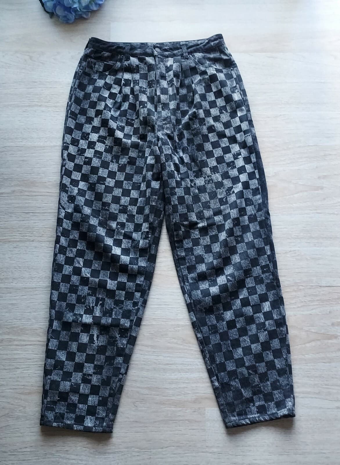 Marc Jacobs Checkboard High Rise Mom Jeans Front-Pleat Black Gray Women Sz.27