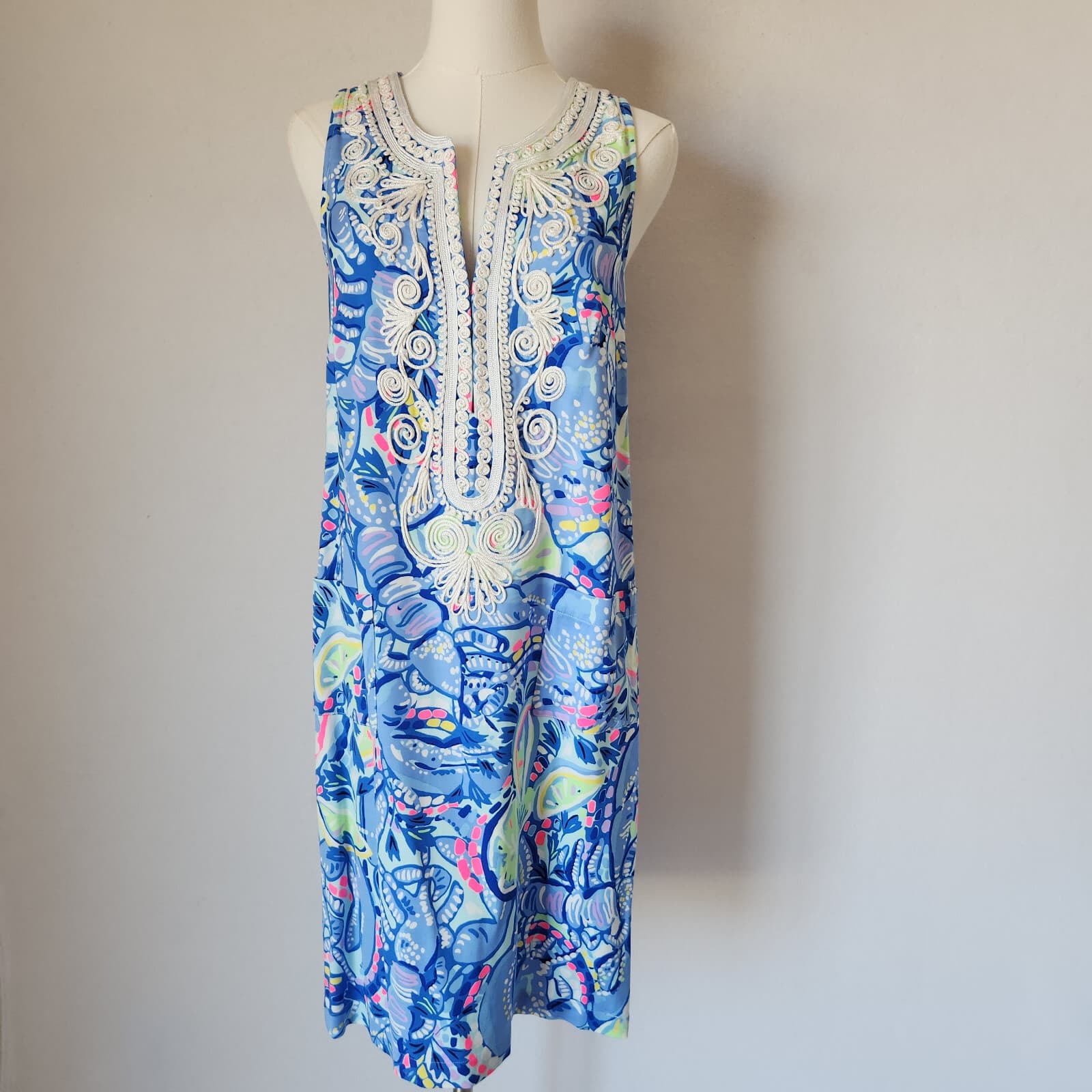 Lilly Pulitzer Carlotta Corded Lace Shift Dress Sleeveless Blue Peri Pinch Sz.4