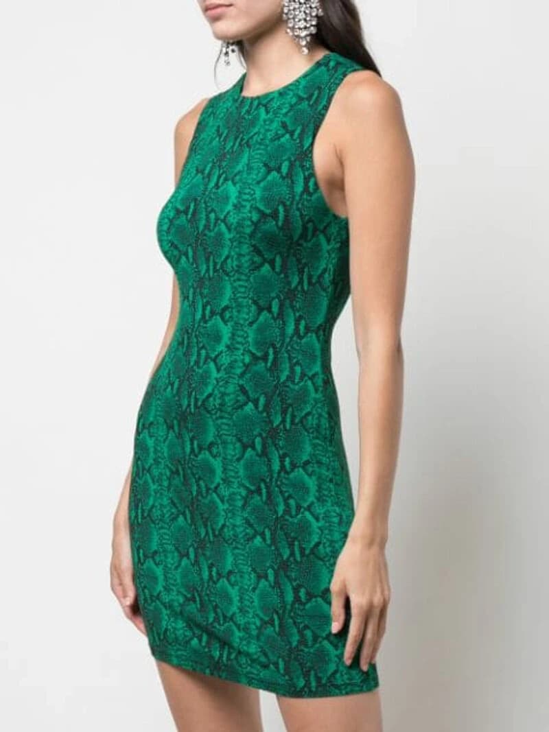 Alice + Olivia Delora Snake-Print Sleeveless Crewneck Mini Dress Green Women's 6