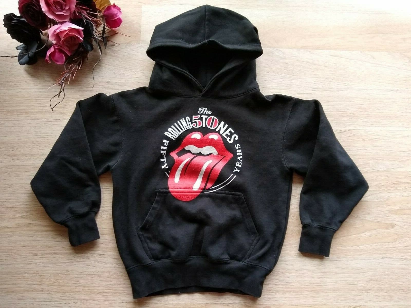The Rolling Stones 50 Years Cotton Blend Boy Sweatshirt Hooded Black Sz.M