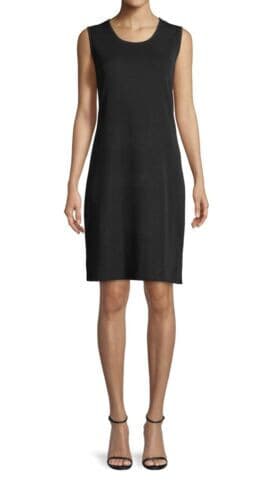 Exclusively Misook Ripped Knit Mini Tank-Dress Tunic Sleeveless Black Women's M