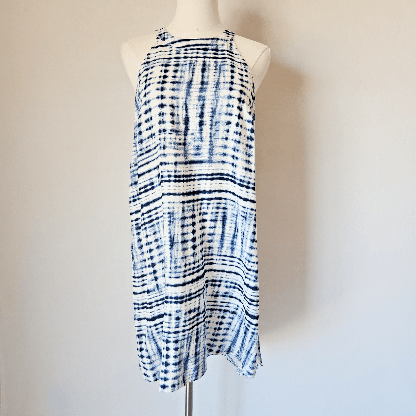 NWoT Cynthia Rowley Linen Tie-Dye Halter Mini Dress Sleeveless Blue White Sz.M