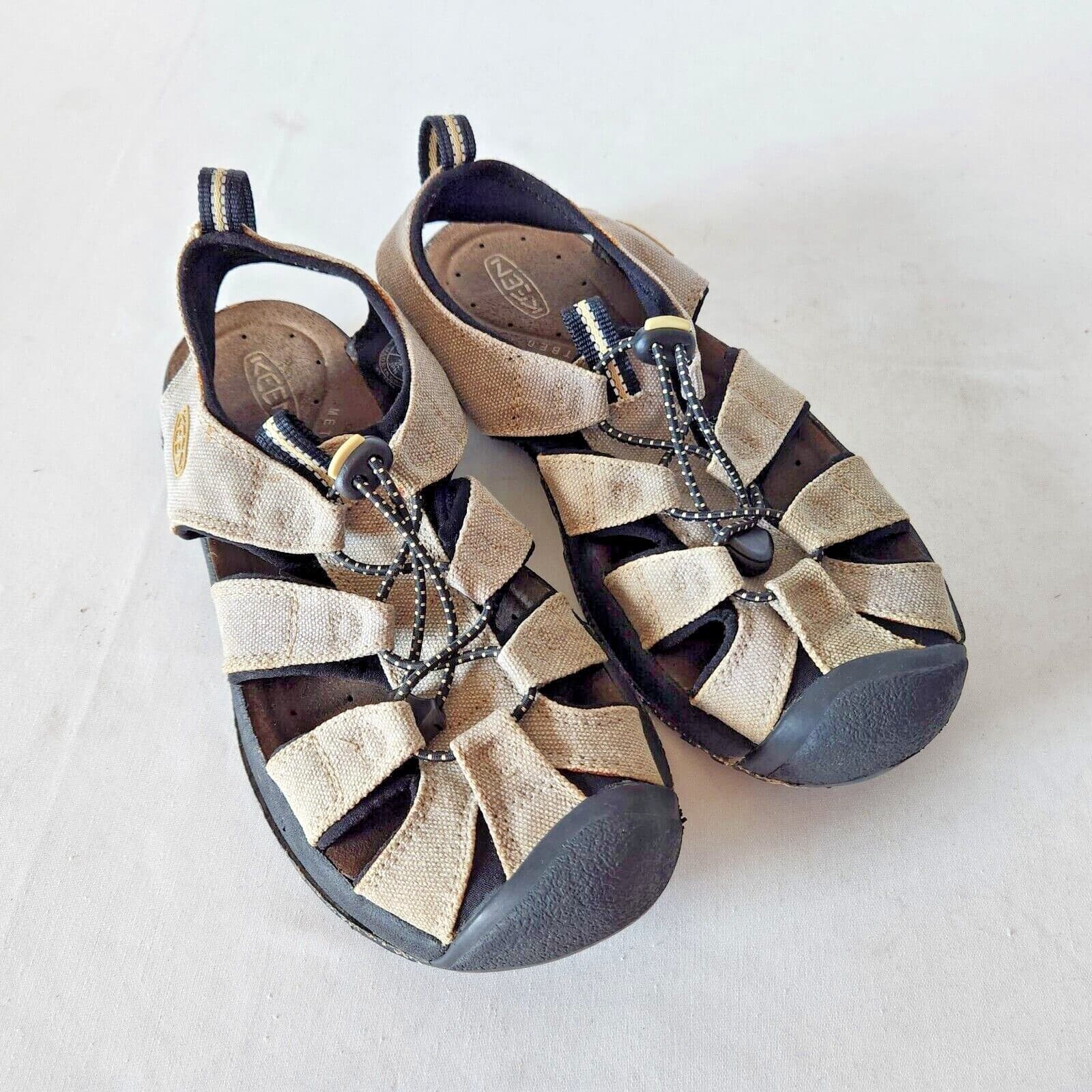 Keen Newport Bison Canvas Hiking Sandals Lace-Lock Bungee Beige Women US7 EU37.5
