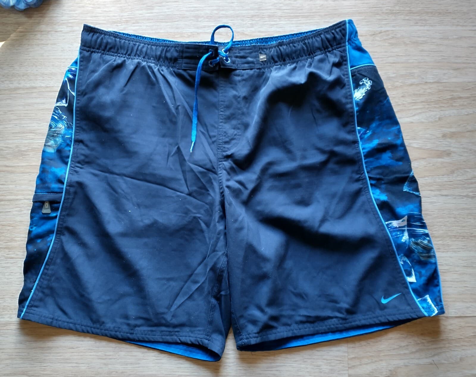 NIKE Men Swimwear Trunks Pull On Zip Pocket Mesh Lining Blue Sz.XXL