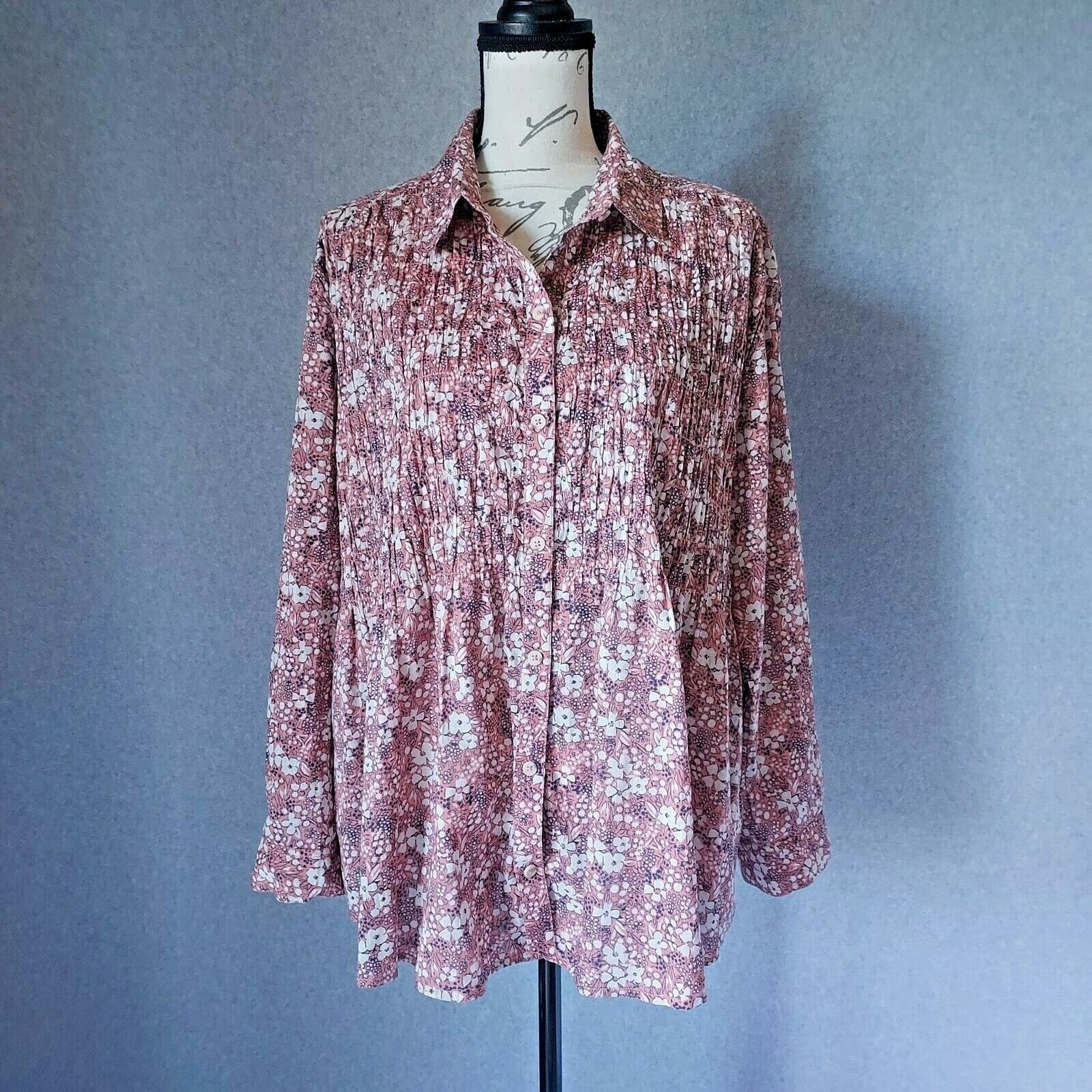 Pilcro And The Letterpress Anthro Sasha Boyfriend Shirt Liberty Floral Pink Sz.M