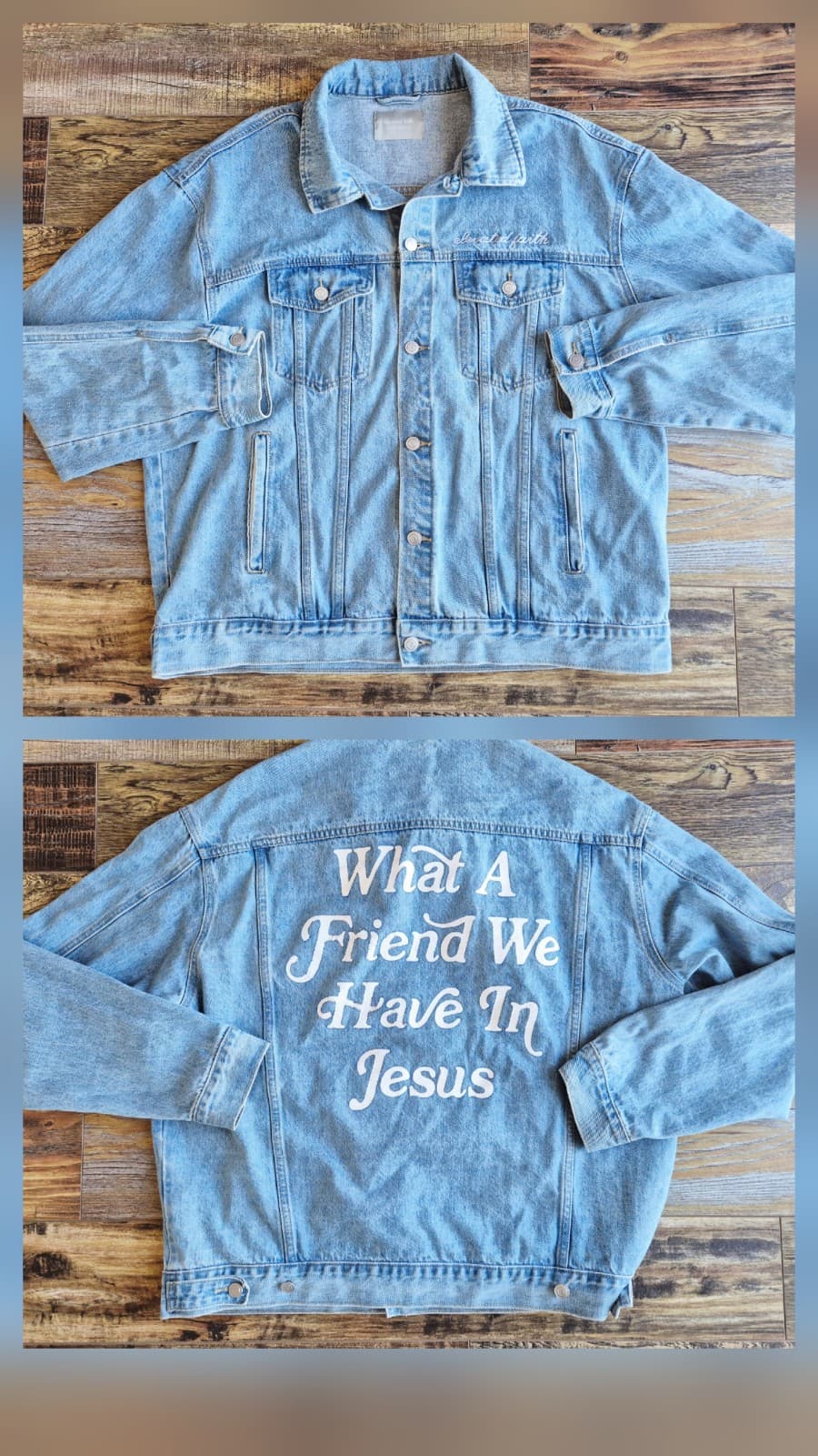 Elevated Faith What a Friend We Have In Jesus Denim Jacket Blue Oversize Size XL