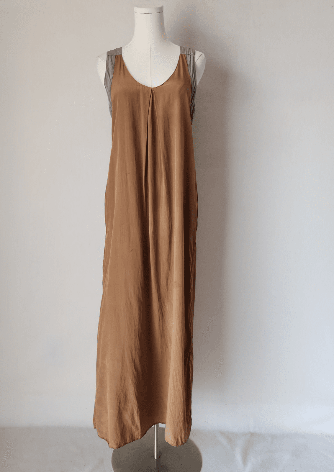 No. 6 Store Silk Maxi Dress Sleeveless Pocket Brown Grey Women's S/M (Bust 36")