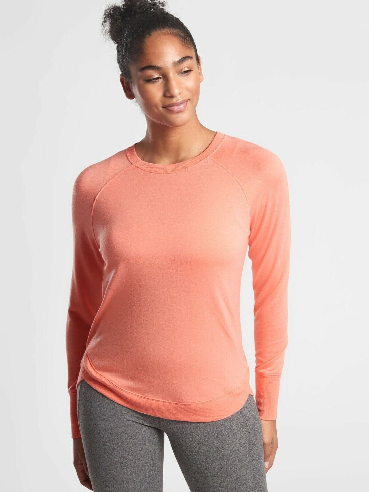 EUC Athleta Mindset Modal Terry Knit Sweatshirt Long Sleeve Island Coral Women M