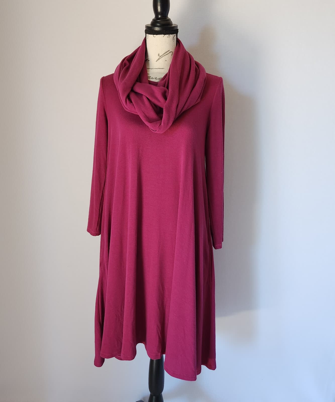 NWoT The Look Tunic Swing Sweater Dress with Scarf Long Sleeve Red-Pink Women PS