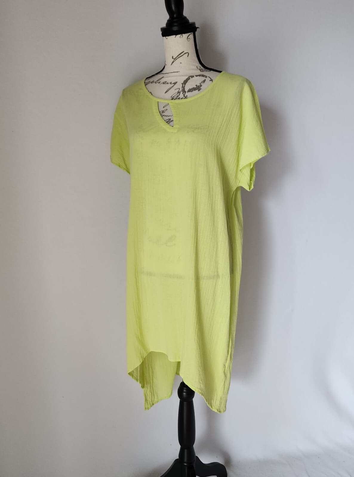 Soft Surroundings Moderne Gauze Tunic Top Drop Shoulder Cotton Lime Green Sz.L
