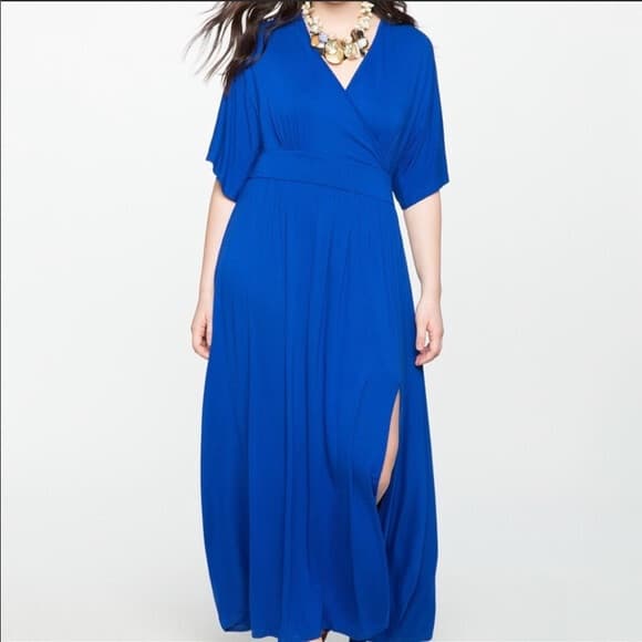 NWT ELOQUII Maxi Dress Back Key-Hole Kimono Sleeve Knit Royal Blue Women's 18/20