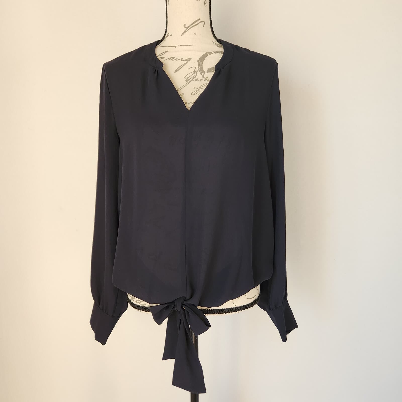 Scotch & Soda Chiffon Tie-Front Blouse Popover V-Neck Long Sleeve Black Womens M