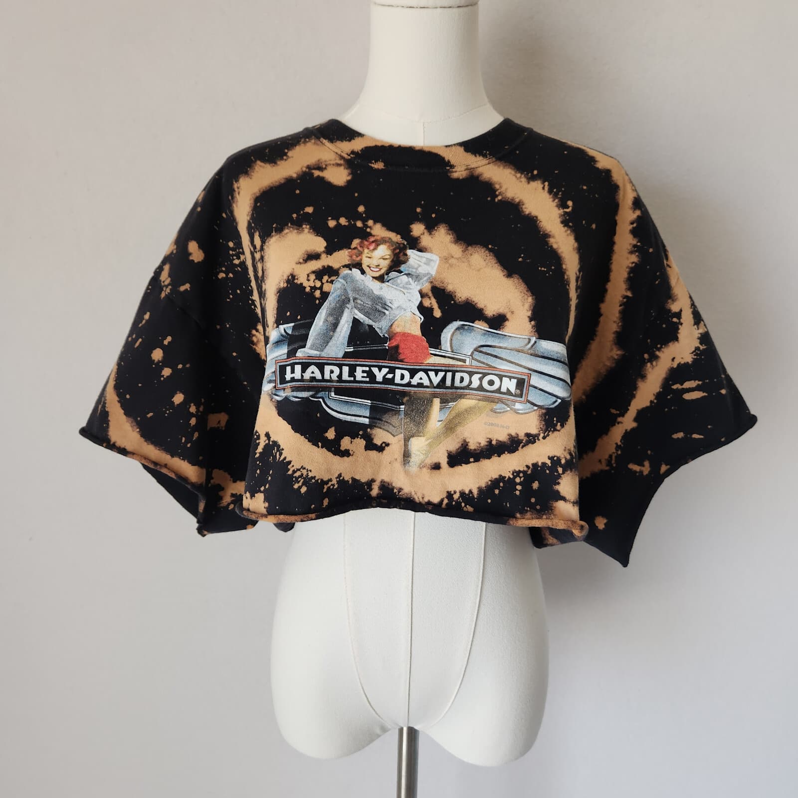 Vintage Harley-Davidson USA Graphic Tie-Dye Crop T-Shirt Pre-Shrunk Cotton XL
