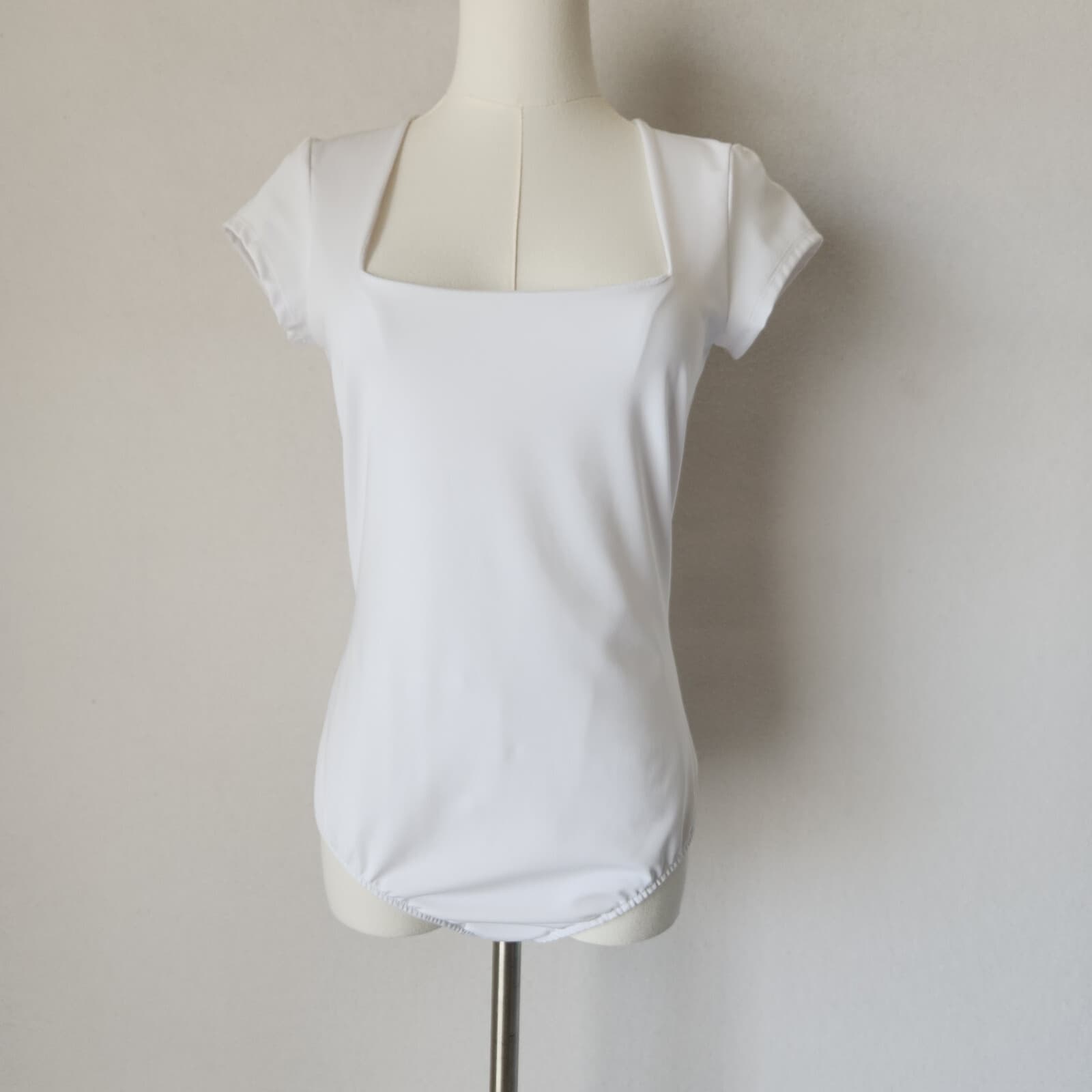 Free People Intimately Square Eyes Bodysuit Short Sleeve Snap White Jersey Sz.L