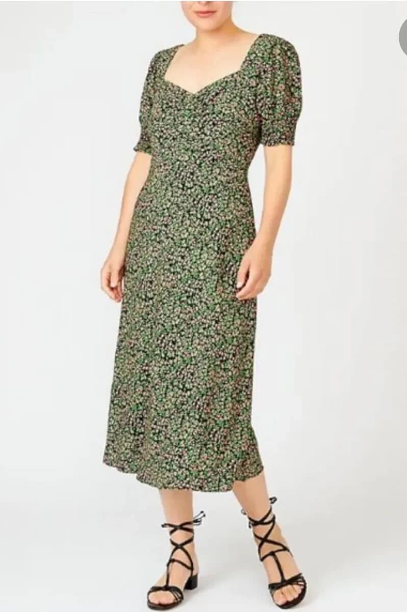 J.Crew Floral Smocked Sleeve Midi Sheath Dress Zip Lined Green Pink Women's 0