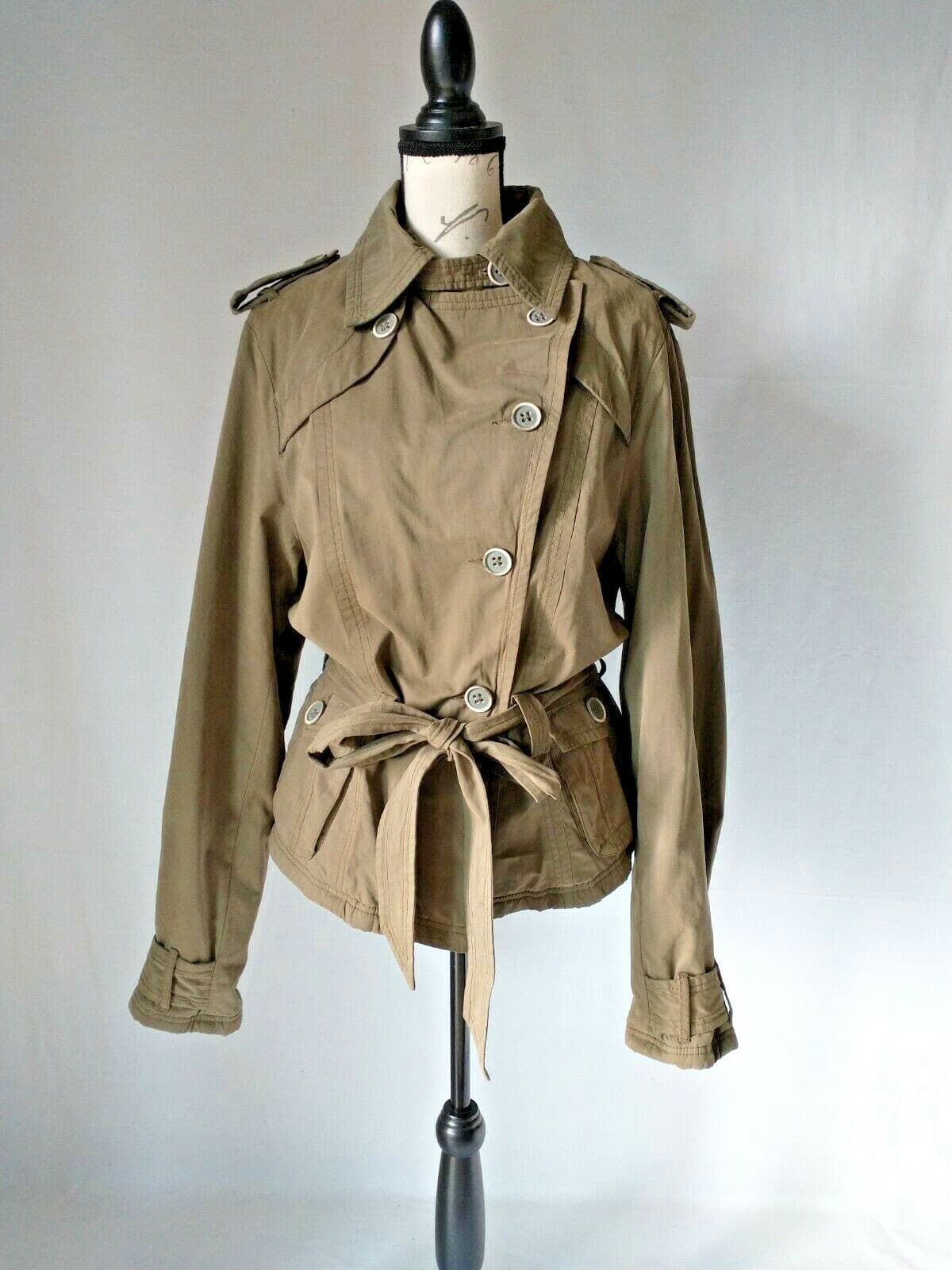 GRAMICCI Fleece Lined Military Jacket Single Breasted Belt Green Women Sz.XL