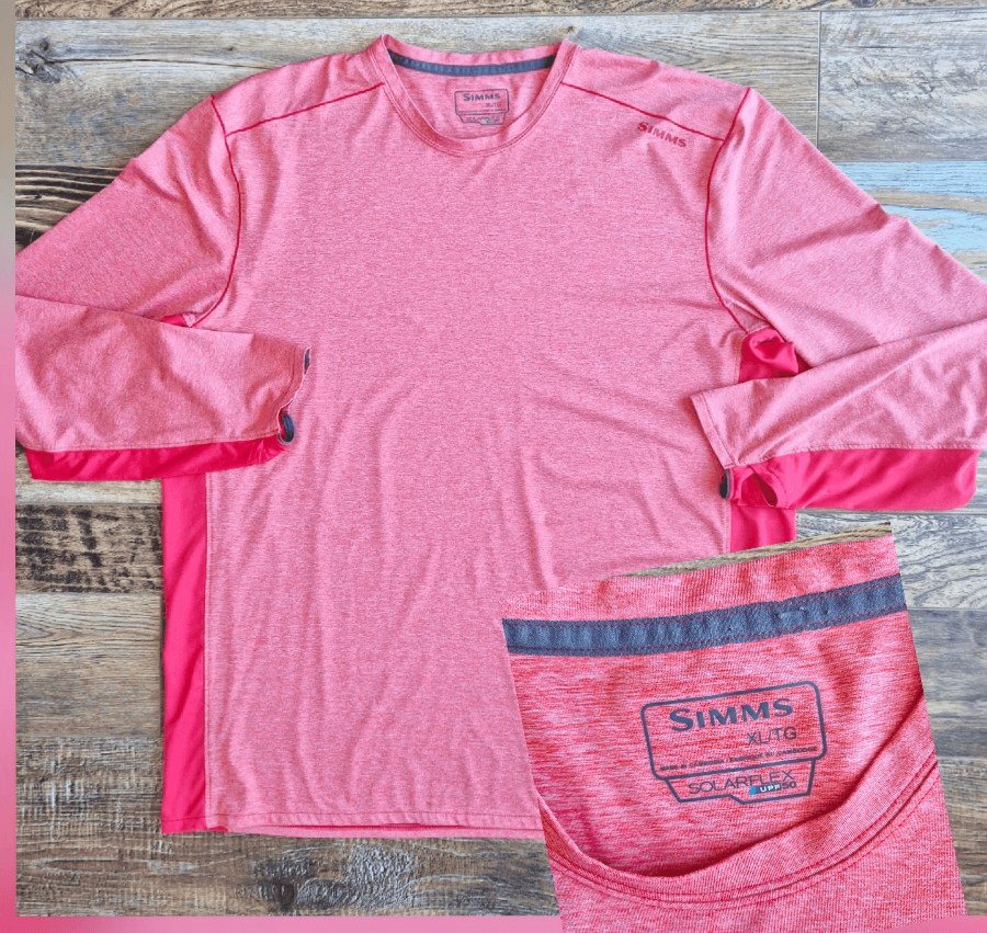 SIMMS SolarFlex UPF50 Fishing Outdoor Long Sleeve T-Shirt Crew Neck Red Men's XL