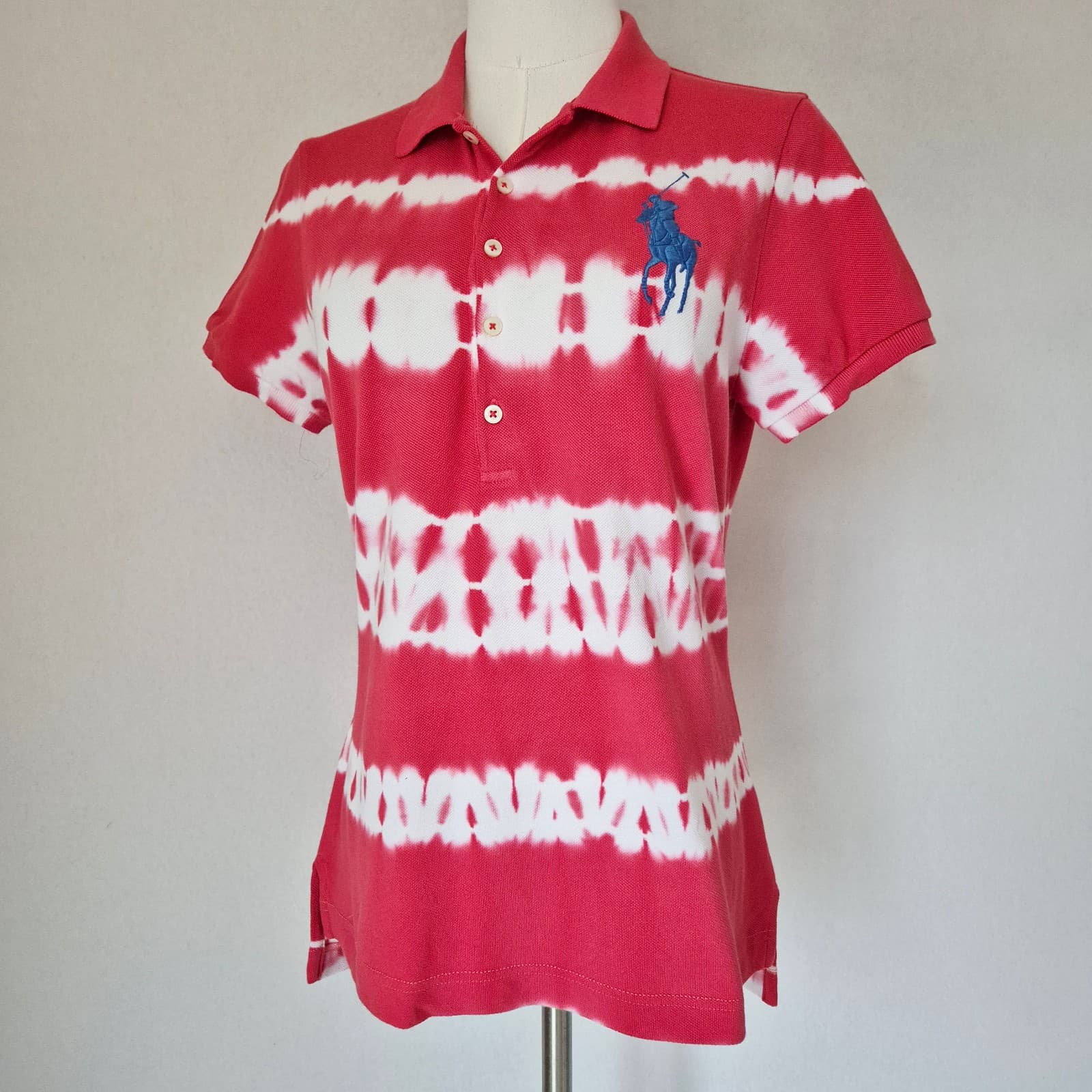 Ralph Lauren Sport Big Pony Tie Dye Batik Cotton Polo Shirt Short Sleeve Women M