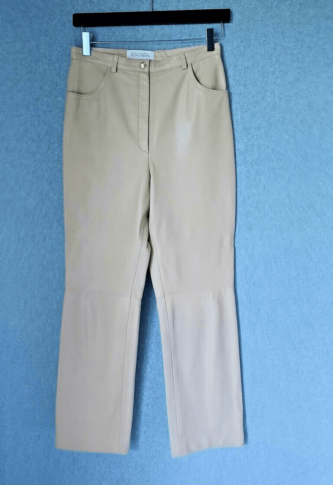 ESCADA 100% Lambskin Leather Pants Straight Leg Zip Lined Tan Women Sz.36