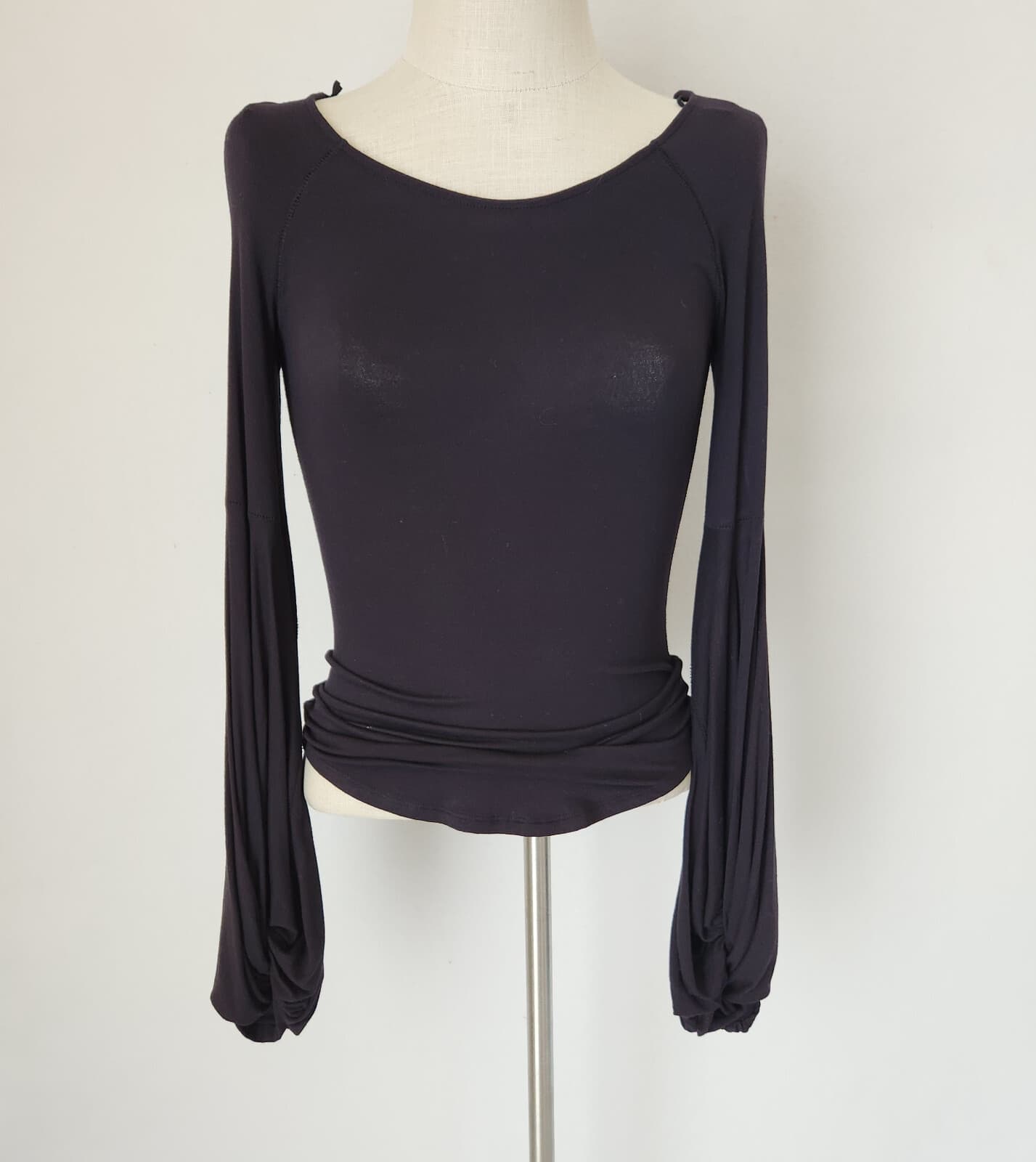 FREE PEOPLE To The Tropics Twist Long Sleeve Top Scoop Neck Stretch Black Sz.M