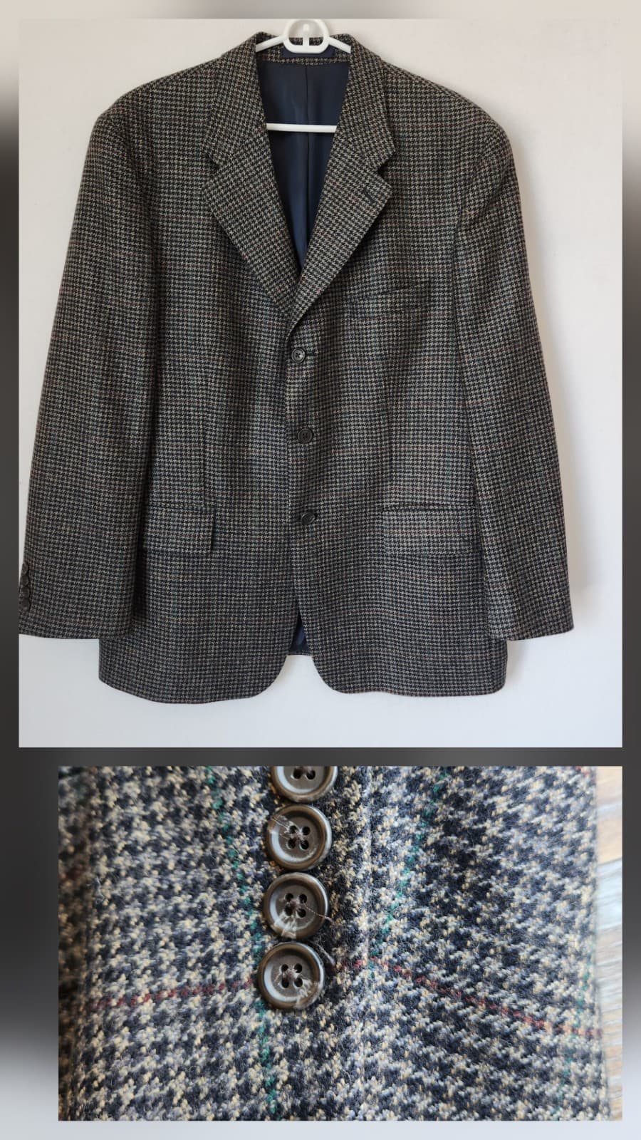 Ralph Lauren Blue Label Canada 100% Wool Houndstooth Sport Coat 3-Button Men 44R