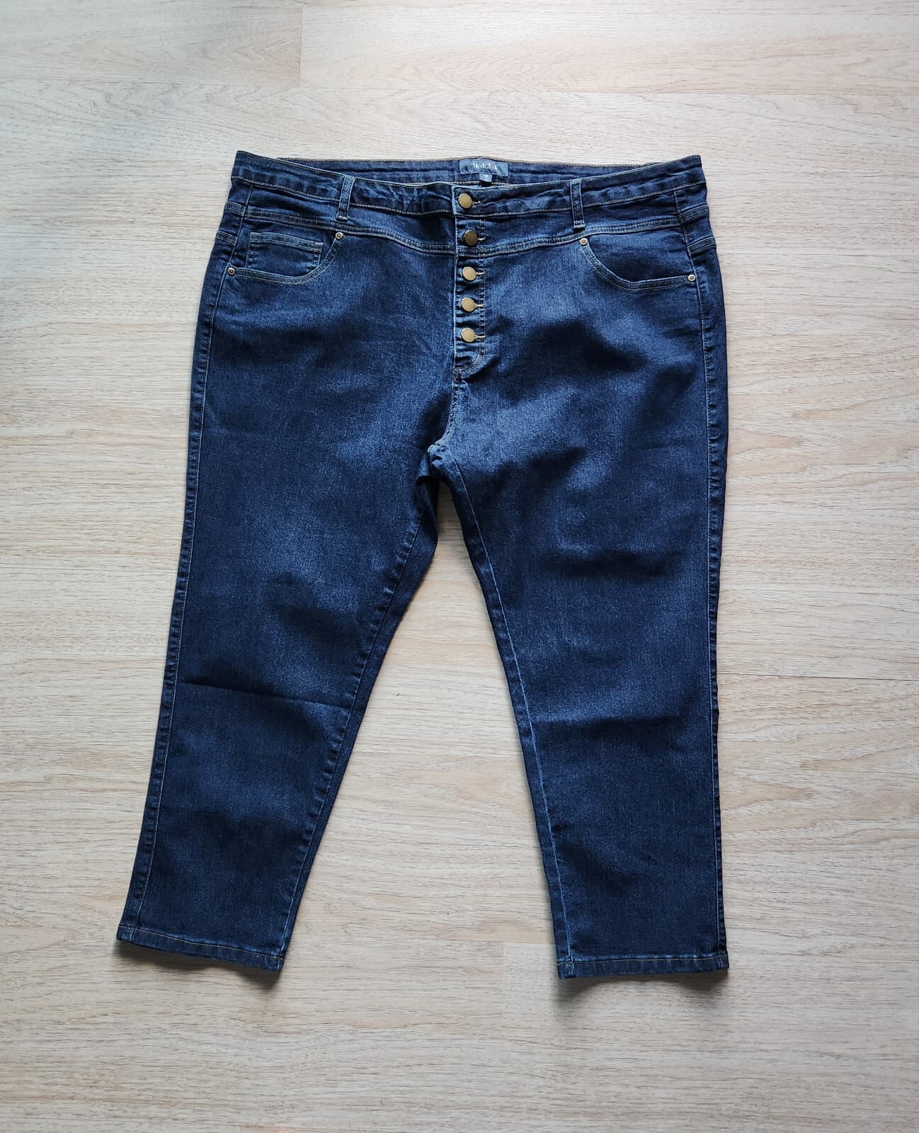 ModCloth Skinny Cropped Jean Buttonfly Stretch High Rise Blue Plus Size 28 (46")