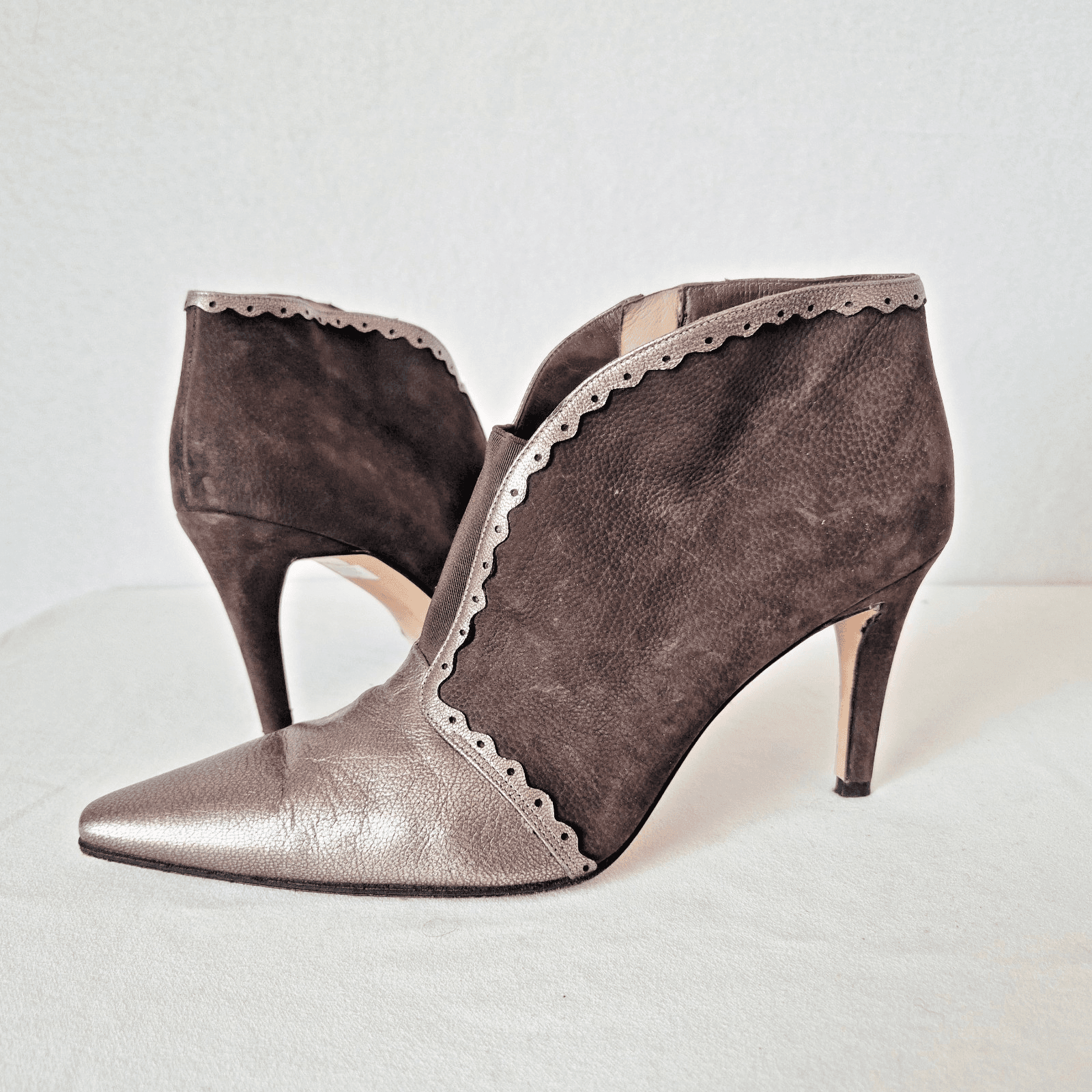 Moreschi Made in Italy Brown Metallic Leather 3.5 Stiletto Ankle Boot Zip EU38