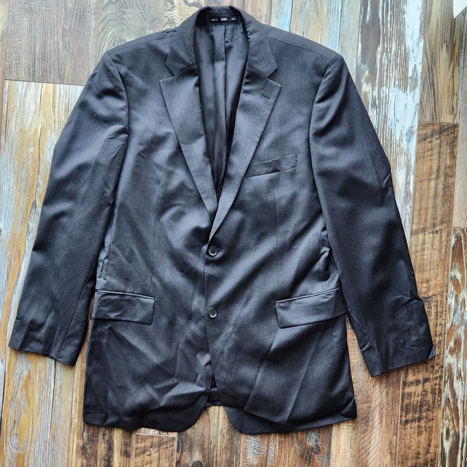 Boss Hugo Boss Super 100 Virgin Wool Sport Coat Blazer Black Men's 46L USA Made