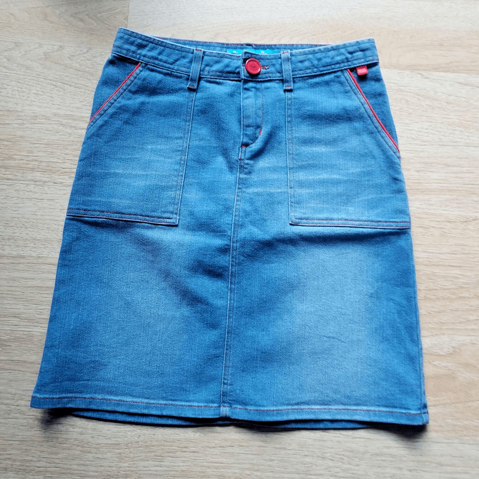 Vintage'90s Paul Frank Mini Pencil Straight Jean Skirt Zip Blue Denim Sz.1 (30")