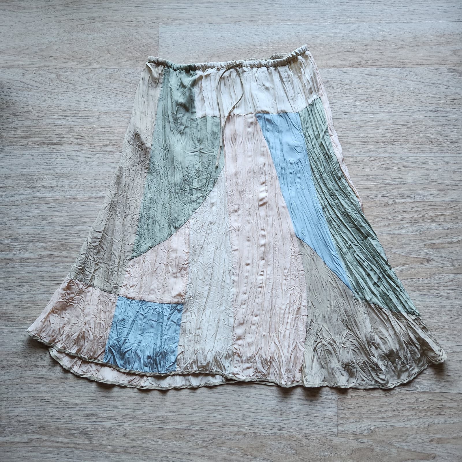 NWT Vintage J.Jill Silk Patchwork Swing Skirt Elastic Waist Pocket Sunbleched MP