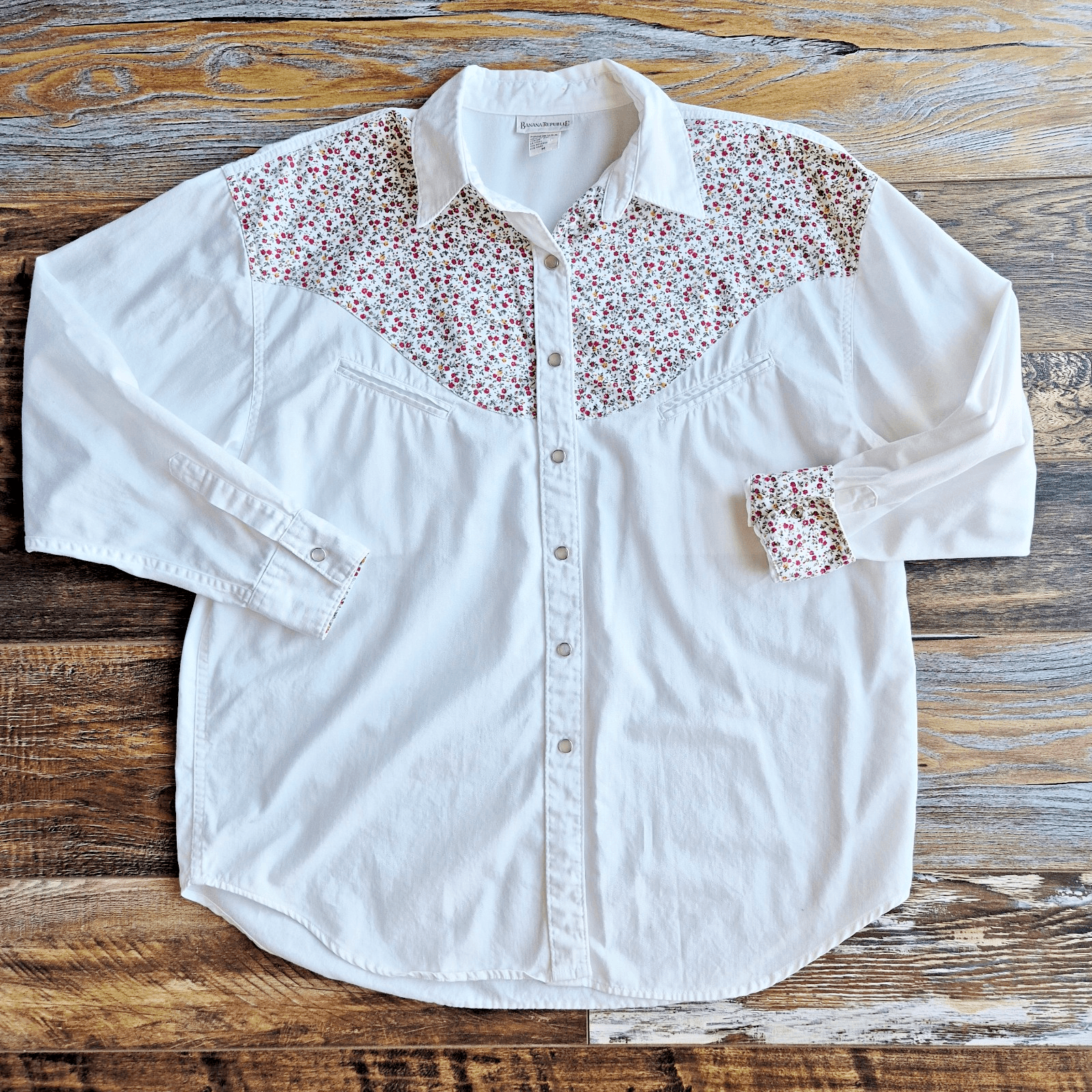 Vintage Banana Republic USA Floral Western Shirt Snap Long Sleeve Cotton Women M