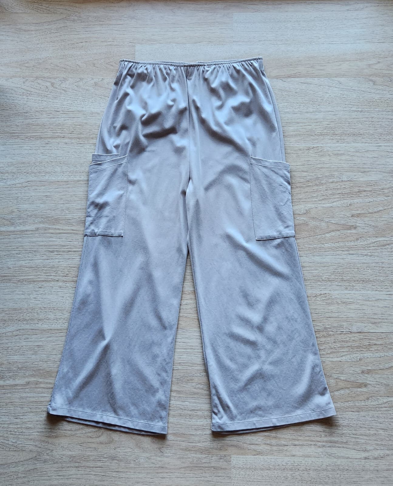 IRIDIUM Cargo Pocket Wide Leg Pull-On Cropped Pants Pima Cotton Beige Women's L