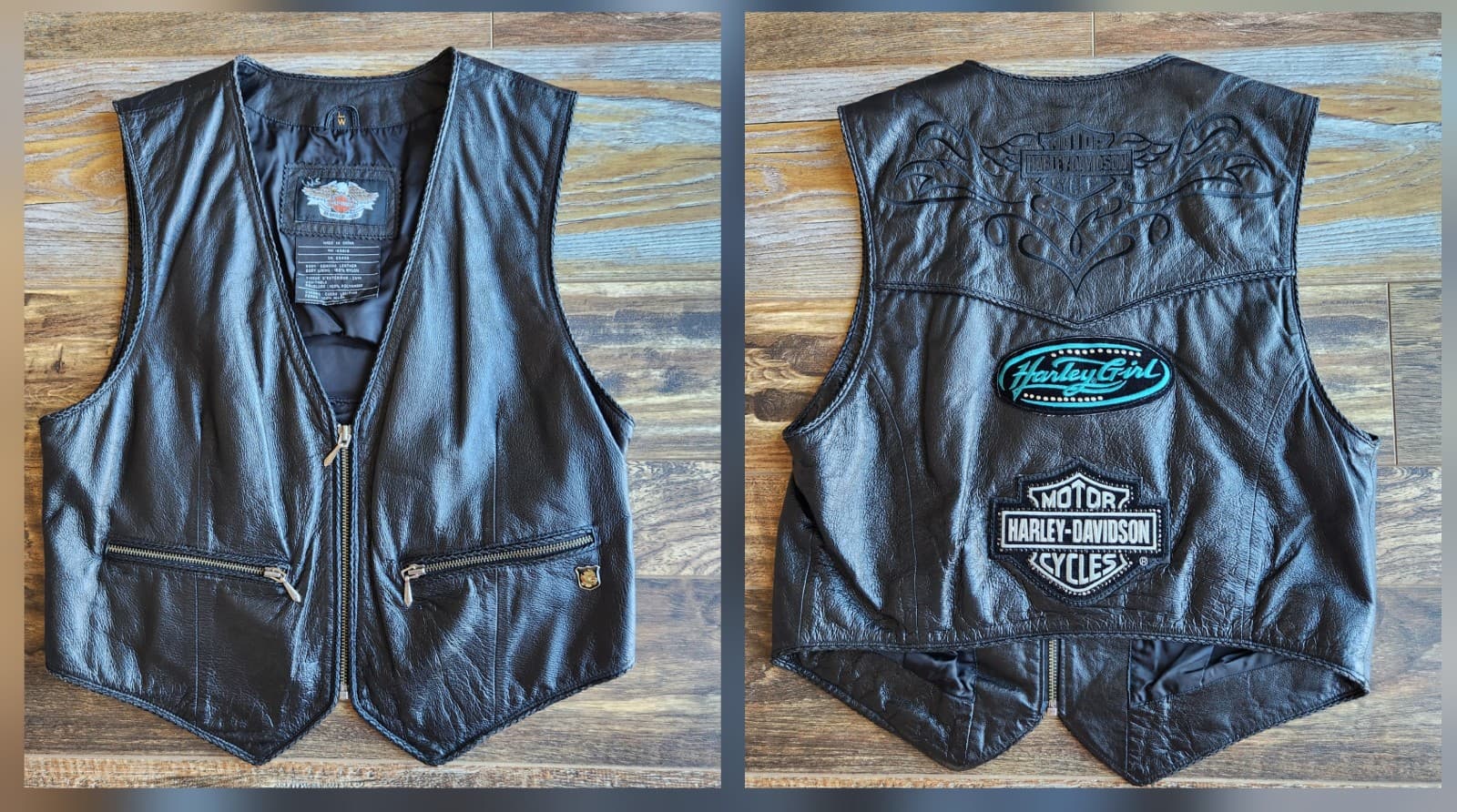 Harley Davidson Leather Logo Embroidered Motorcycle Vast Pocket Black Women's L