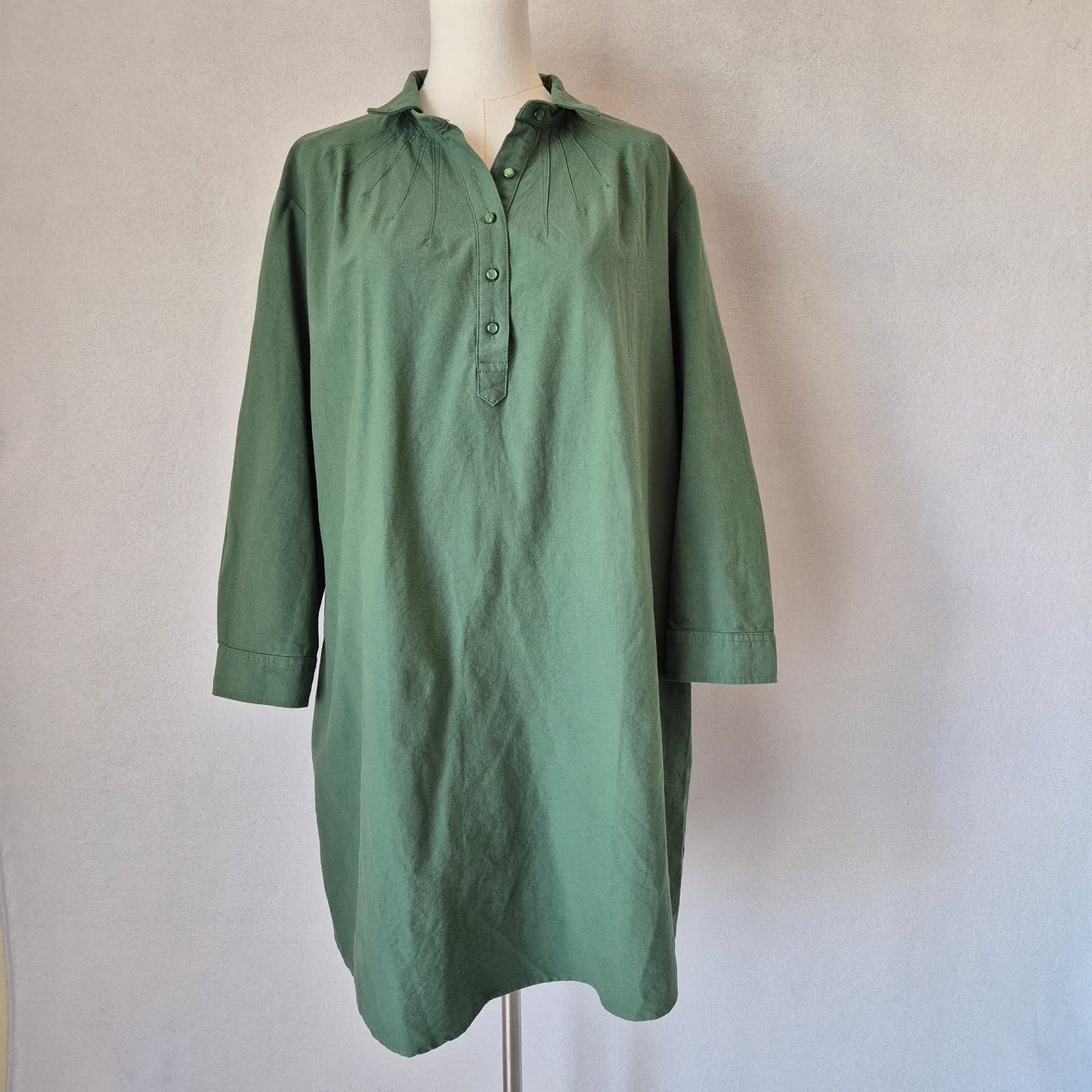 Tuckernuck Pomander Place Green Polly Shirt Dress Pocket Long Sleeve Cotton Sz.L