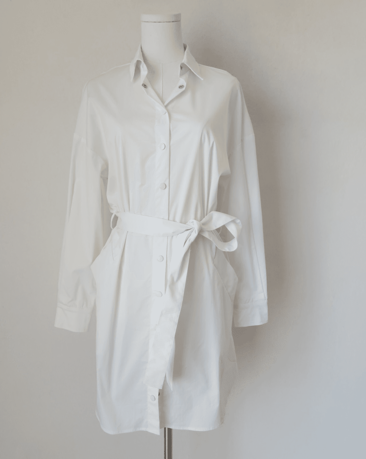 NWT LOVE MOSCHINO Belted Shirt Dress Snap Long Sleeve Stretch Cotton White US2