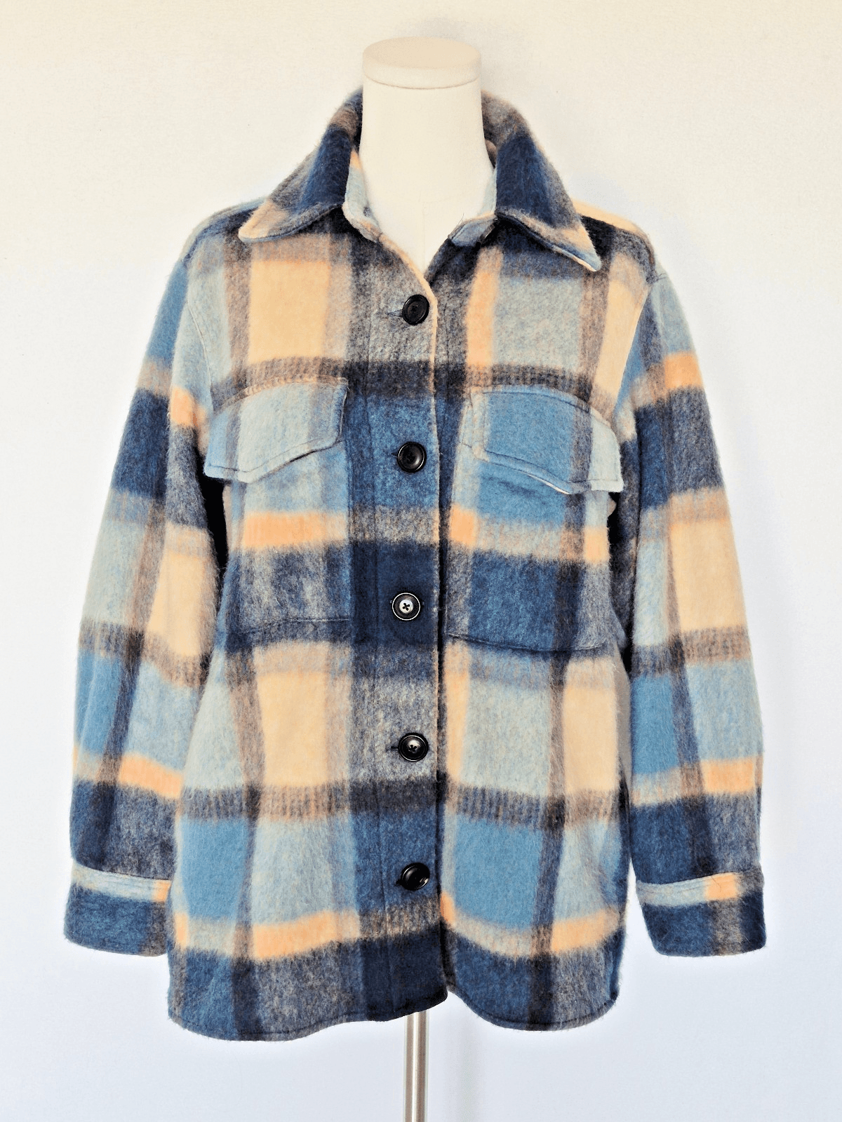 Faherty Cotswold Wool Blend Audry Plaid Fleece Shacket Shirt Jacket Oversize XS