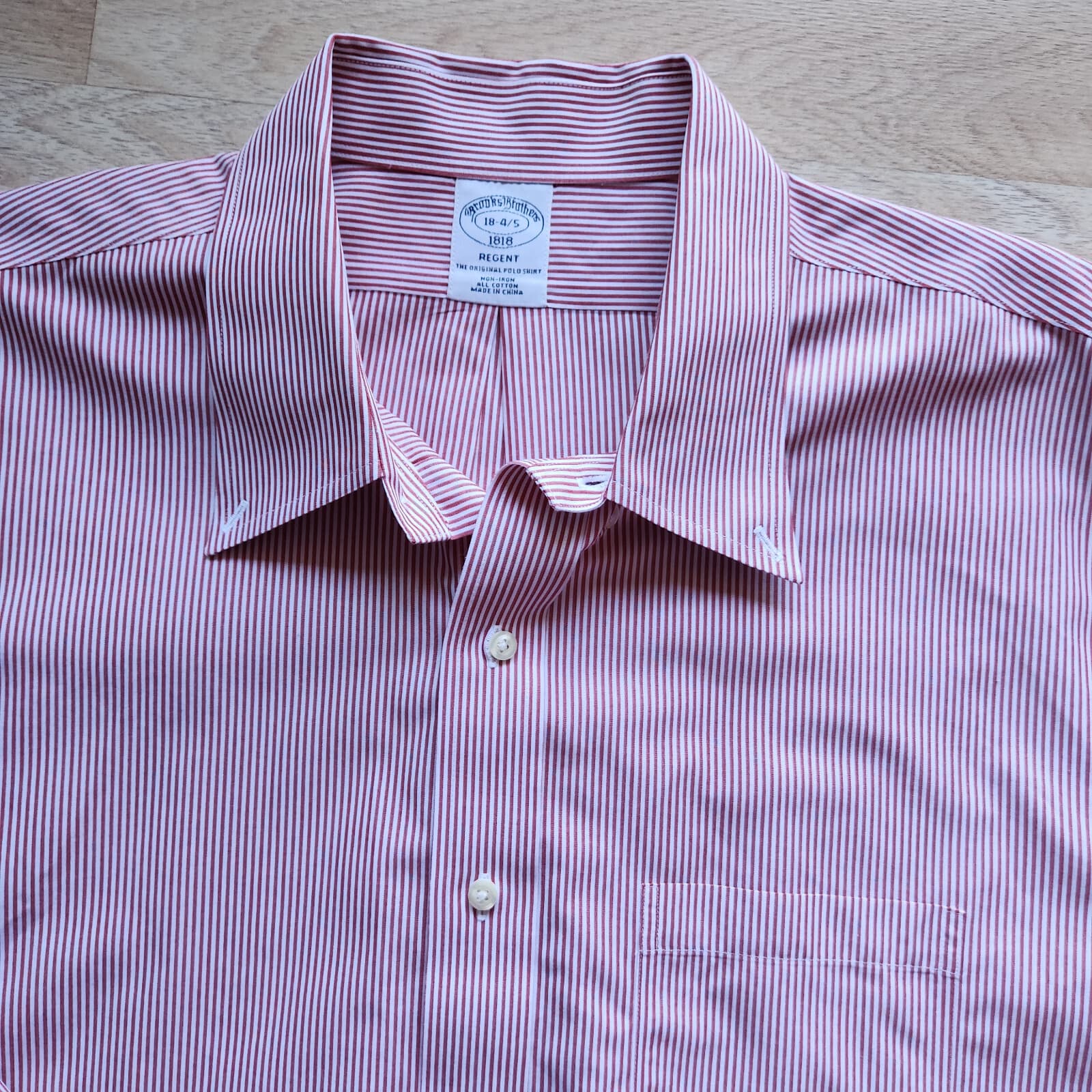 Brooks Brothers 1818 Regent Non Iron Dress Shirt Cotton Red Pinstripe Sz.18-4/5