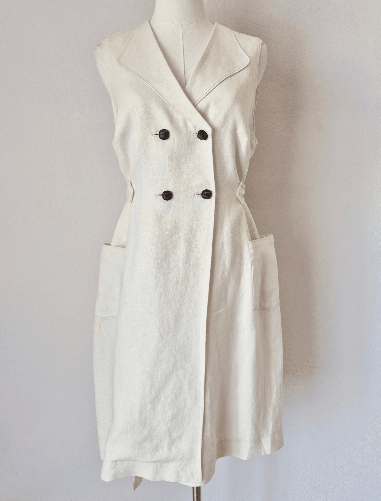 Koto Bolofo Anthropologie Linen Wrap Shirt Dress Sleeveless Pocket Ivory Sz.10
