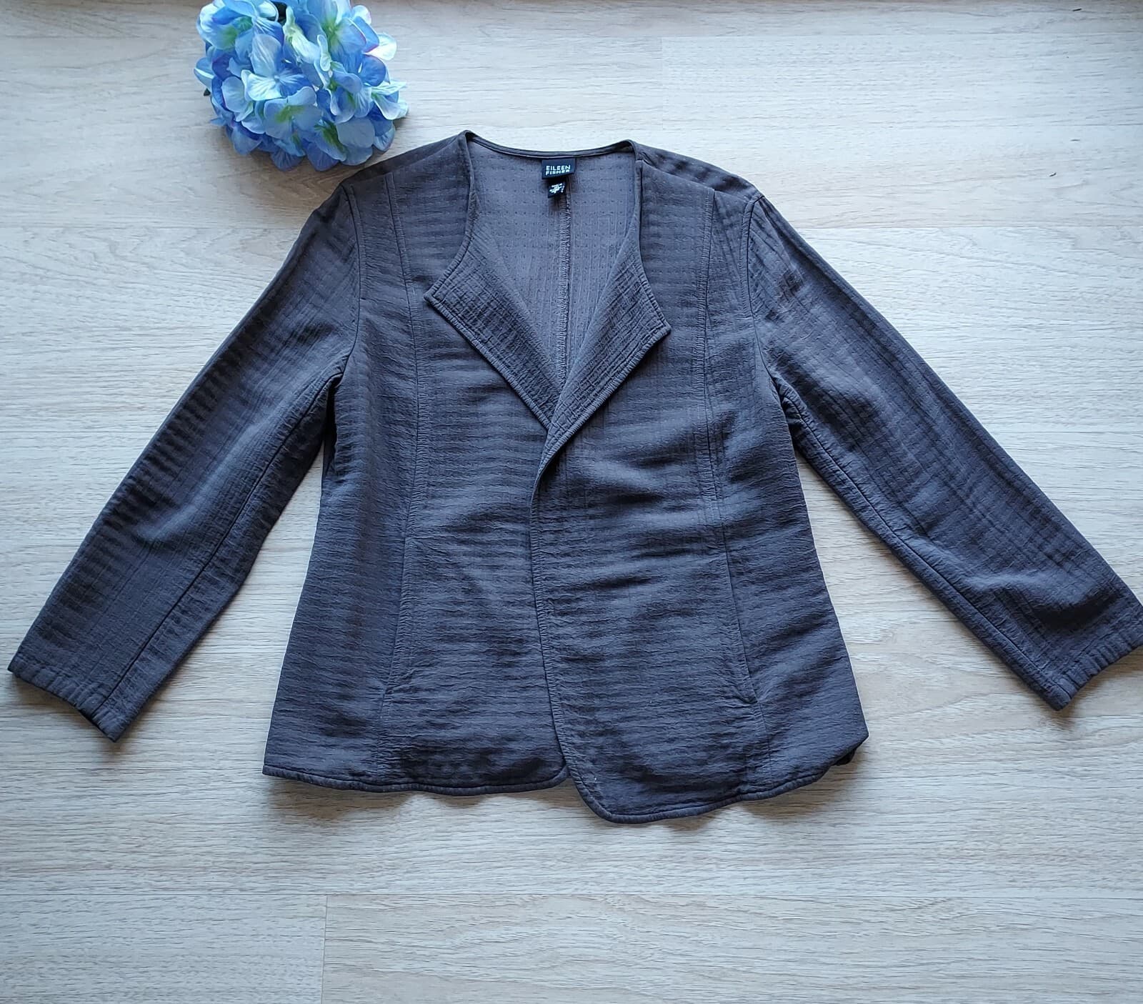 EILEEN FISHER Open Front Jacket Italian Viscose Cotton Blend Pocket Brown Sz.S