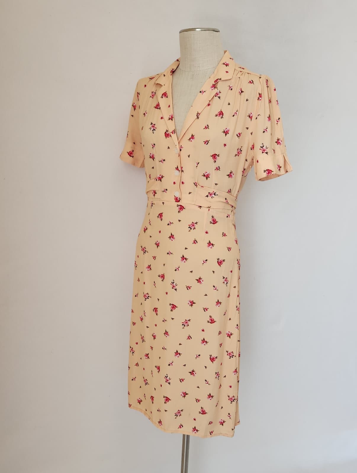 NWT Luxedress Floral/Rose Vintage-Inspired Midi Shirt Dress Tie-Waist Orange M