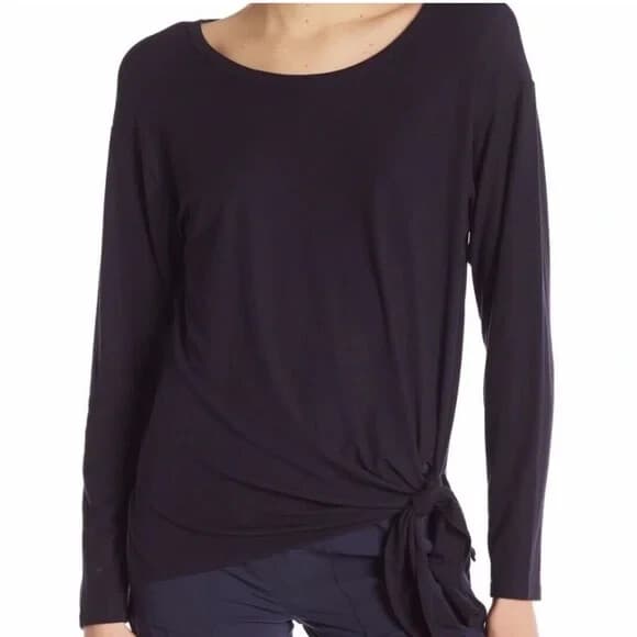 Theory Serah K Ribbed Knit Tie-Front Top Long Sleeve Viscose Black Women's M