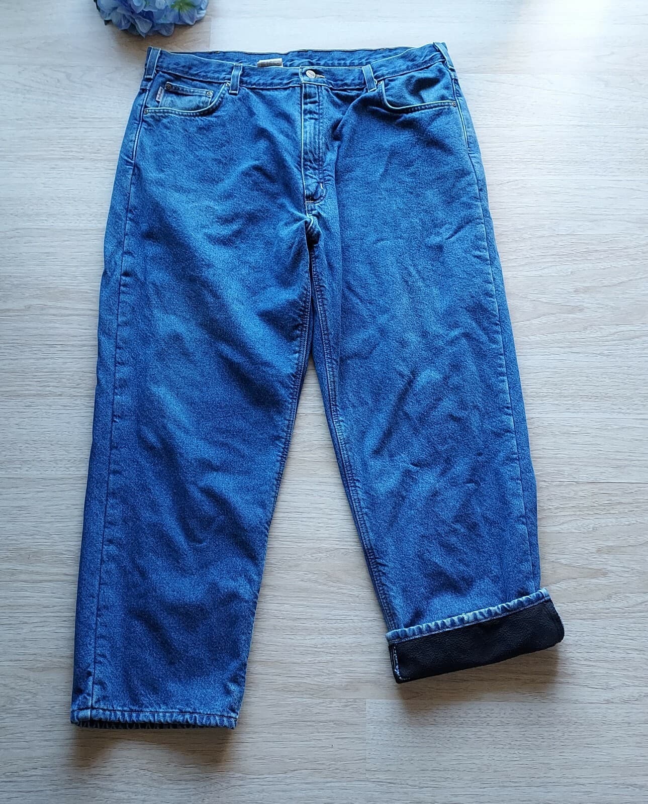 Carhartt Fleece Lined Jeans Straight Leg Relaxed-Fit Zip Blue Men 42x30 Mexico