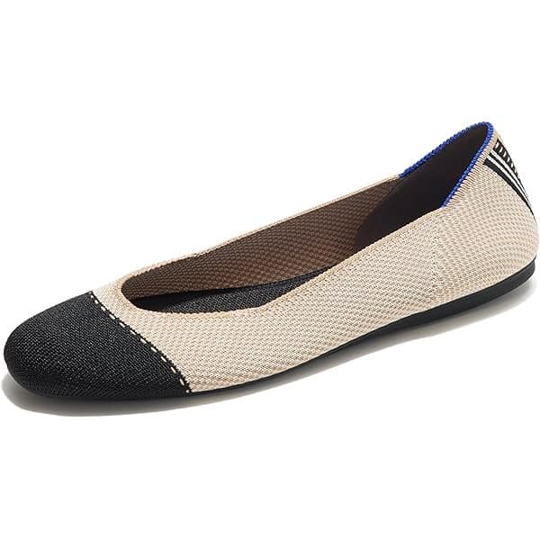 Rothy’s The Square Tuxedo Cream Cap Toe Ballet Flats Slip-On Comfort Women's 9