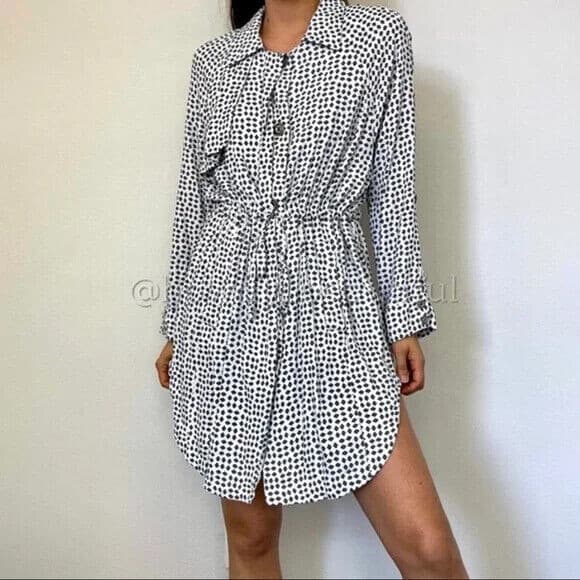 Anthropologie Cartonnier Sightseer Shirt Dress Trench-Jacket Blue White Womens L