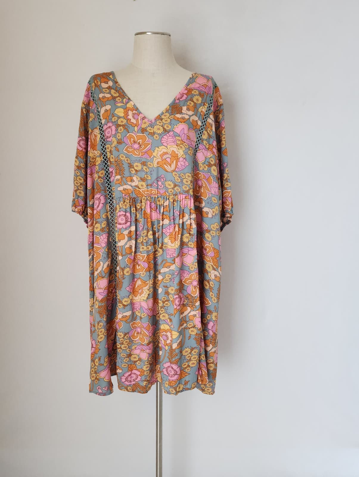 NWT Rusttydustty Modern Bohemia Crush Floral Mini Dress Long Sleeve Viscose 3XL