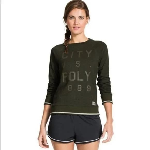 EUC Under Armour Legacy Terry Knit Sweatshirt Semi-Fitted Crewneck Green Women L