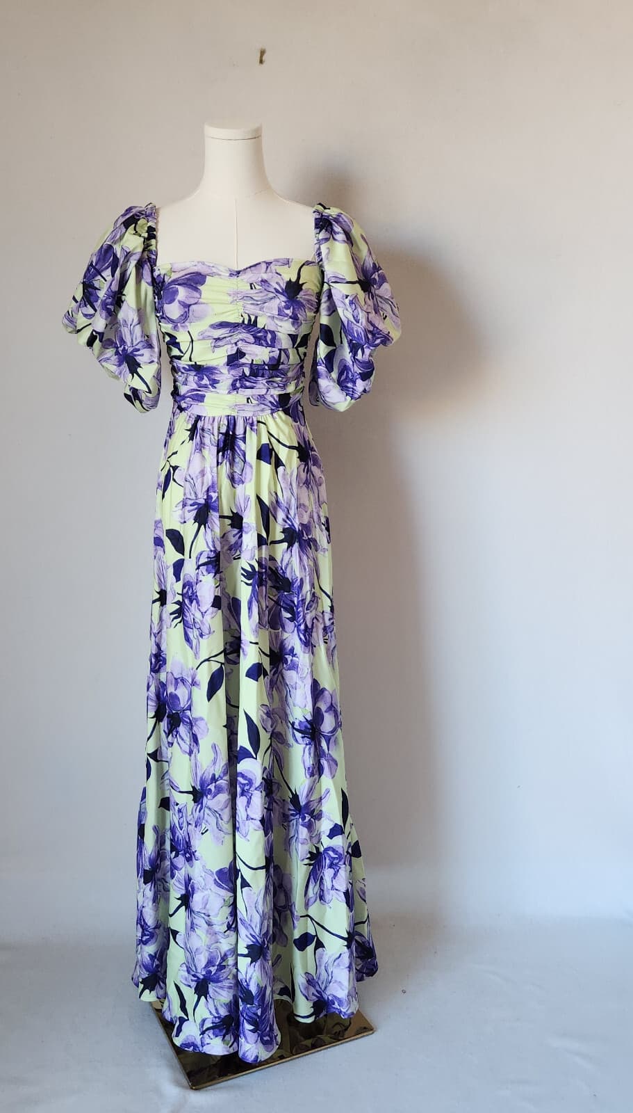 Delfi Collective Puff-Sleeve Floral Maxi Dress Smock Off-The Shoulder Purple XS