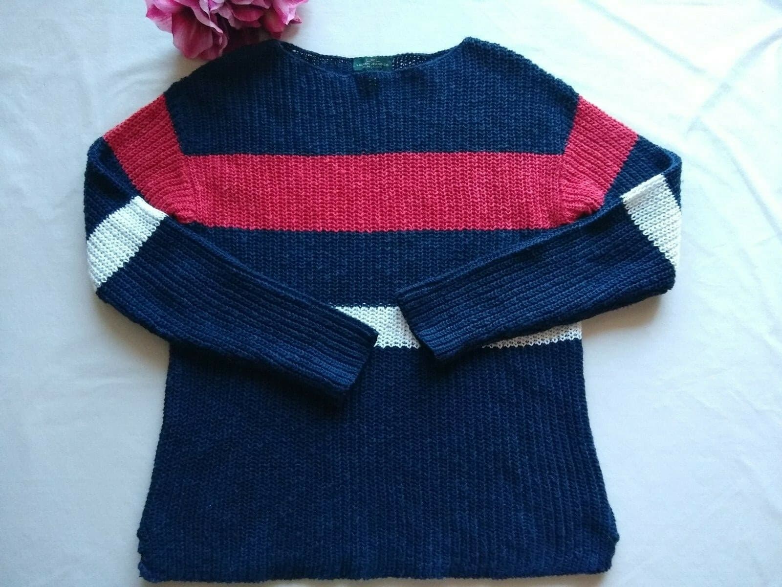 LAUREN RALPH LAUREN Jeans Co. Linen Cotton Blend Sweater Pullover Strip Sz.L