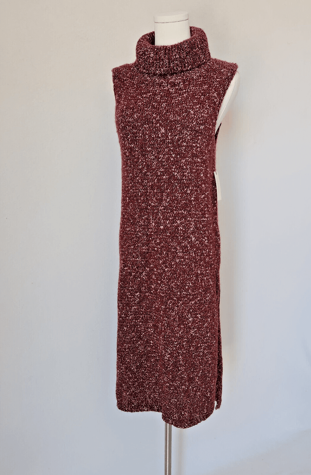NWT Anthropologie Flowy Midi Sweater Dress Sleeveless Turtle Neck Red Wine Sz.M